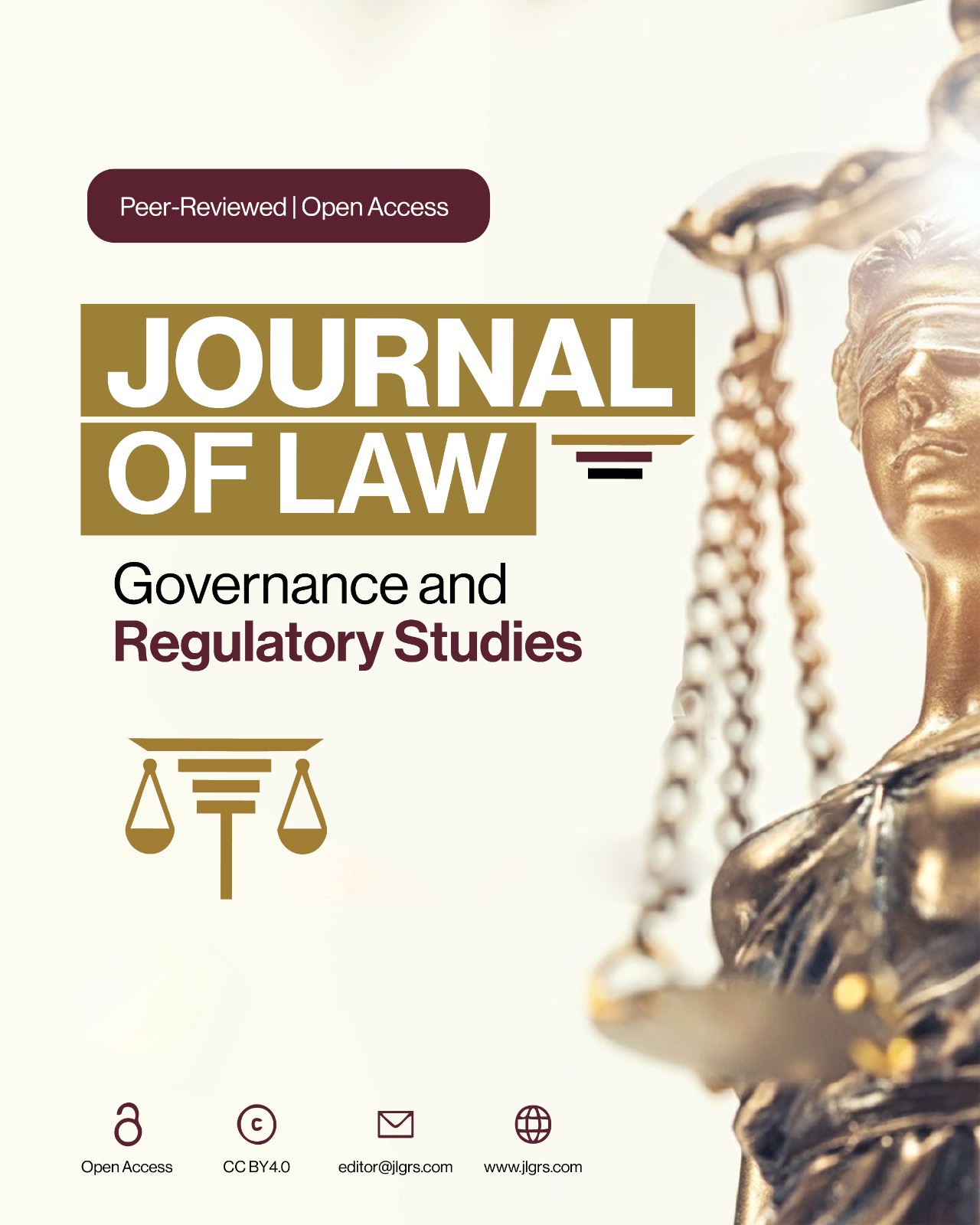 Journal of Law, Governance and Regulatory Studies cover featuring Lady Justice
